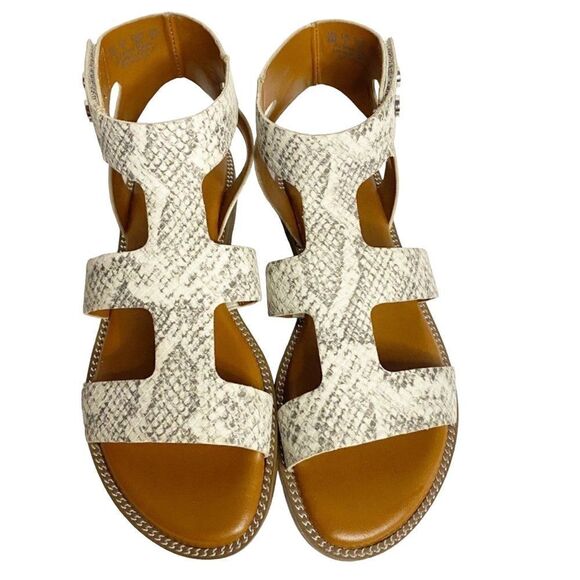 Franco Sarto Genevia Snakeskin Sandals Womens 6M Strappy Flats Shoes Natural - Picture 2 of 6